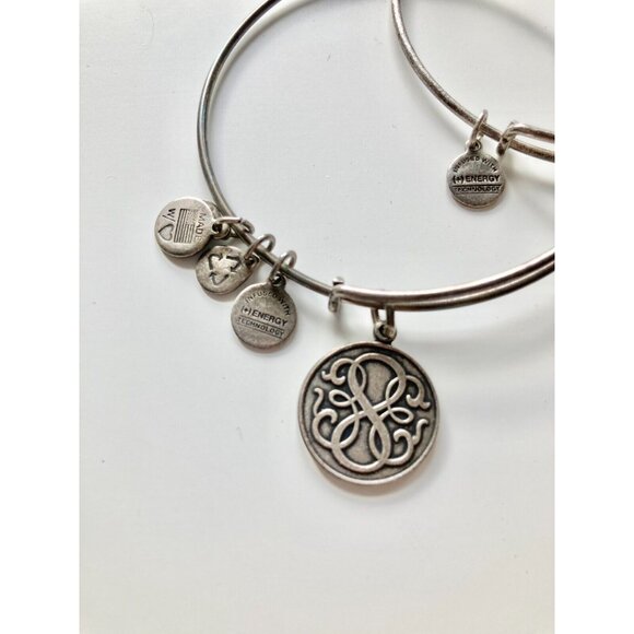 Lot of 3 ALEX & ANI Path of Life Silver & Rose Gold Charm Wire Bangle Bracelets - Picture 4 of 14